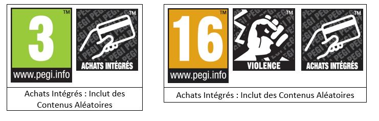 Les nouvelles signalétique PEGI pour les lootboxes. 'Achats intégrés : Inclut des Contenus Aléatoires'